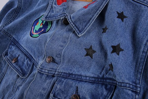 Astroworld Denim Levis Jacket closeup close